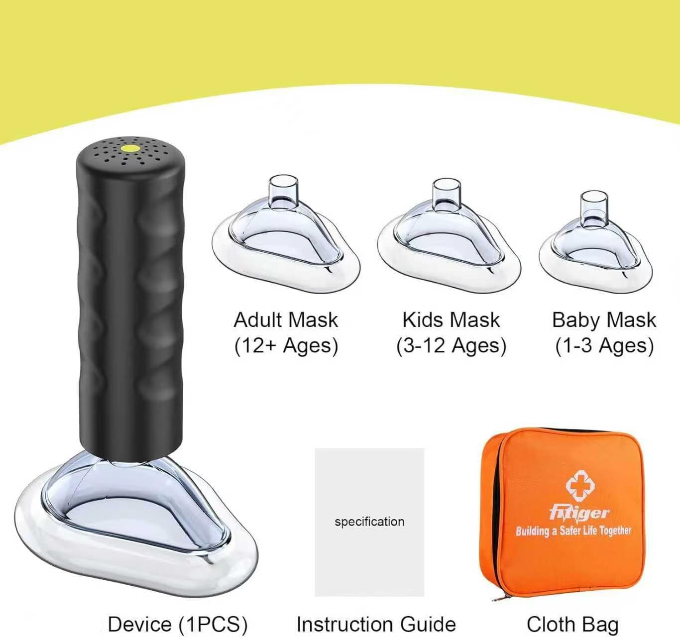 Fitiger EasyPumpVac Yellow emergency airway device with storage bag and masks